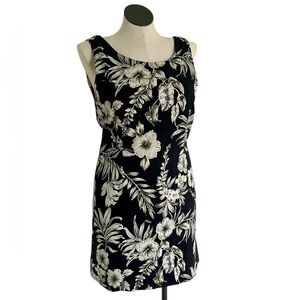 Vintage 90’s Pineapple Moon Black Tropical Print 100% Silk Mini Dress - Large